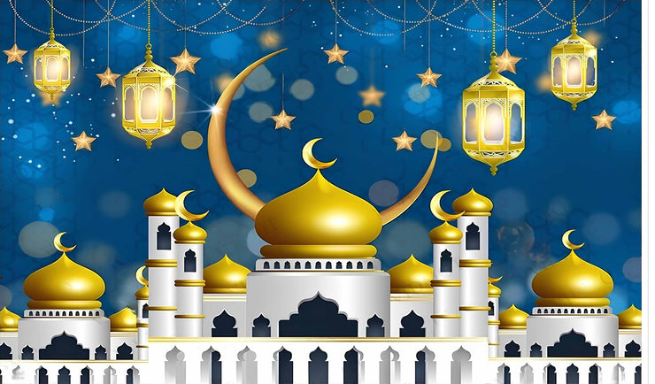 Eid Mubarak Crescent Background Muslim Islamic Mosque Background for Ramadan Kareem. Festivals Party Décor Islam Masjid Backdrop Photo Fabric-Polyester