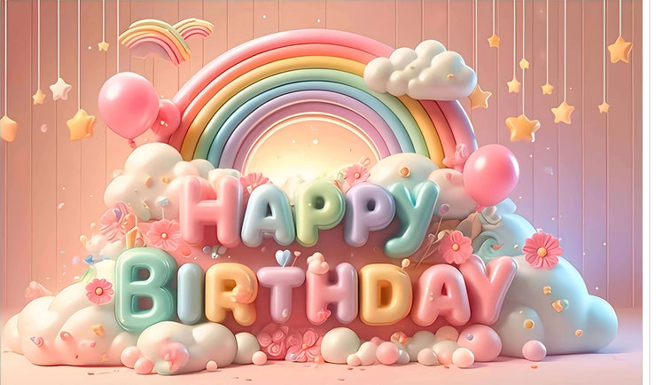 Rainbow Themed Happy Birthday Design Backdrop for Birthday Decoration Traditional/Background Curtain Cloth for Party/Festival