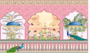 Peacock with Decortion Background Design Backdrop Cloth for Pooja Decoration Traditional Background Curtain Cloth for Festival