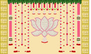 Hanging Flowers with Flower's Lotus Design Backdrop Cloth for Pooja Decoration Traditional Background Curtain Cloth for Festival