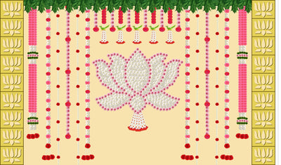 Hanging Flowers with Flower's Lotus Design Backdrop Cloth for Pooja Decoration Traditional Background Curtain Cloth for Festival