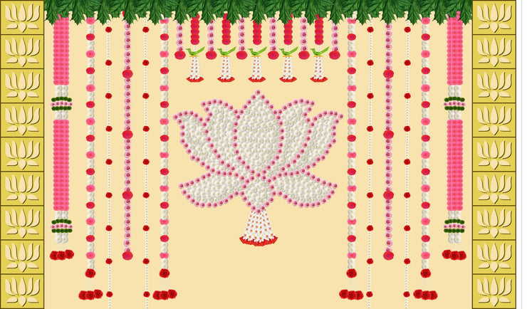 Hanging Flowers with Flower's Lotus Design Backdrop Cloth for Pooja Decoration Traditional Background Curtain Cloth for Festival