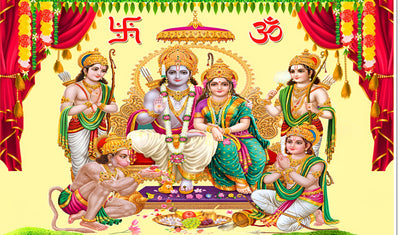 Lord Shree Ram Darbar Design Backdrop Curtain for Decoration Backdrop Cloth for Pooja Decoration Traditional/Background Curtain Cloth for Festival