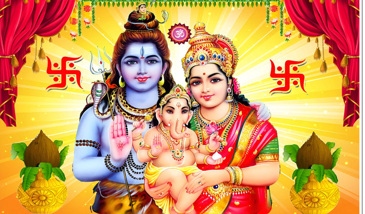 Lord Shiv Parivar Design Backdrop Cloth for Pooja Decoration Traditional/Background Curtain for Festival Fabric