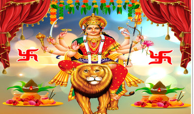 Godess MAA Durga Sherawali MATA Design Backdrop Cloth for Pooja Decoration Traditional/Background Curtain for Festival Fabric