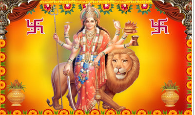 Godess MAA Durga Sherawali MATA Design Backdrop Cloth for Pooja Decoration Traditional/Background Curtain for Festival Fabric