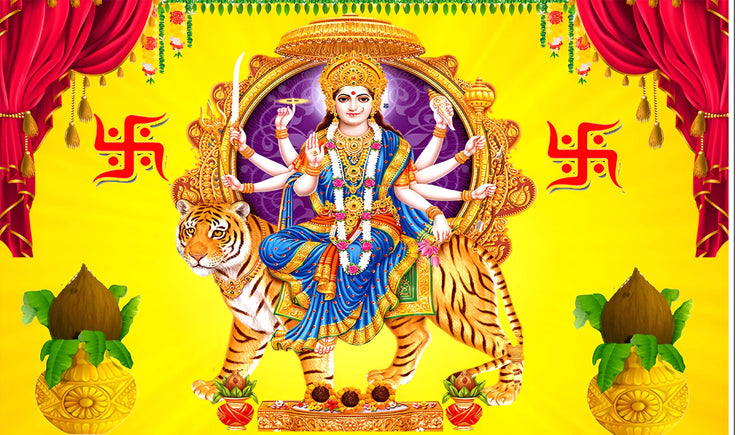 Goddess MAA Durga Sherawali MATA Design Backdrop Cloth for Pooja Decoration Traditional/Background Curtain for Festival