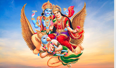 Lord Vishnu and Lakshmiji Riding on GarudaDesign Backdrop Cloth for Pooja Decoration Traditional/Background Curtain Cloth for Festival