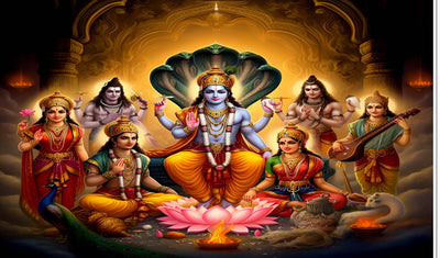 God Vishnu with Laxmi MATA Design Backdrop Cloth for Pooja Decoration Traditional/Background Curtain Cloth for Festival