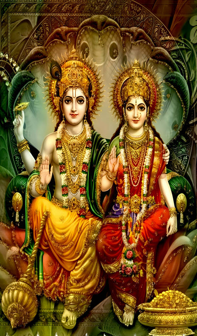 Lord Lakshmi Narayan Design Backdrop Cloth for Pooja Decoration Traditional/Background Curtain Cloth for Festival