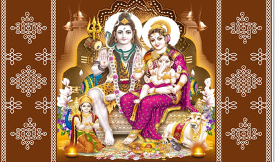 Lord Shiv Parivar Design Backdrop Cloth for Pooja Decoration Traditional/Background Curtain for Festival