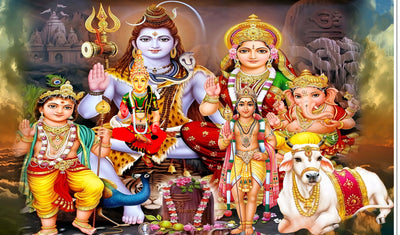 Lord Shiv Parivar Design Backdrop Cloth for Pooja Decoration Traditional/Background Curtain for Festival Fabric