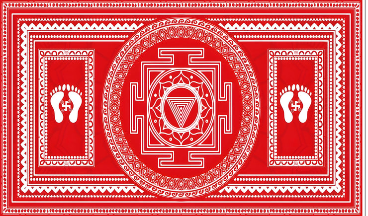 Shri Yantra in Traditional Art aipan Design Backdrop for Pooja Event Home Decoration Background Curtain Cloth for Festival
