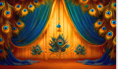 Peacock Feathers Decoration Design Backdrop Cloth for Pooja Decoration Background Curtain Cloth Fabric-Polyester