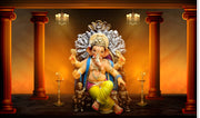 Ganeshji Design Backdrop for Pooja Decoration Especially Ganesha Festival Traditional/Background Curtain Cloth for Festival
