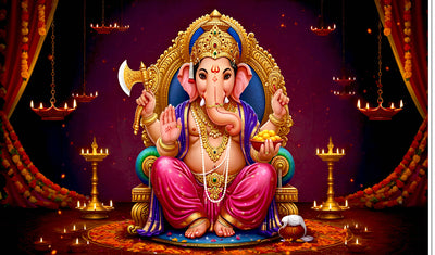 Ganeshji Design for Pooja Decoration Especially Ganesha Festival Traditional/Background Curtain Cloth for Festival