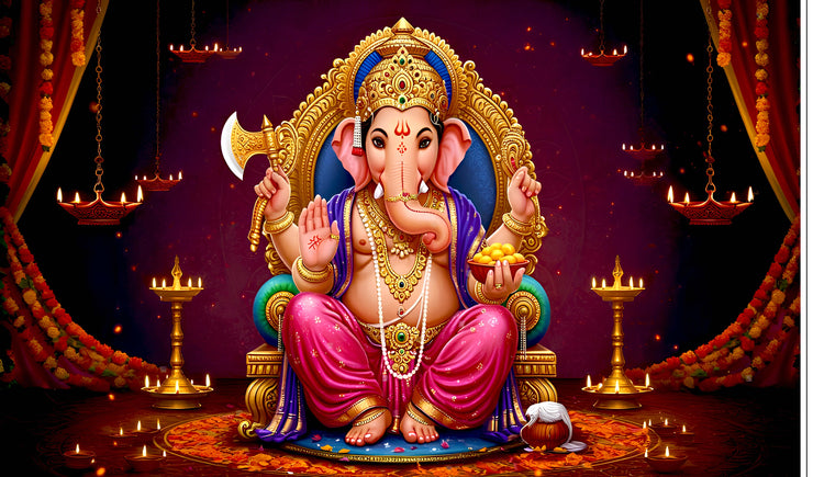 Ganeshji Design for Pooja Decoration Especially Ganesha Festival Traditional/Background Curtain Cloth for Festival