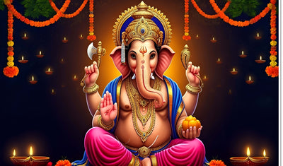 Hanging Flower with Ganeshji Design for Pooja Decoration Especially Ganesha Festival Traditional/Background Curtain Cloth for Festival
