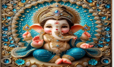 Ganeshji Design Backdrop for Pooja Decoration Especially Ganesha Festival Traditional/Background Curtain Cloth for Festival