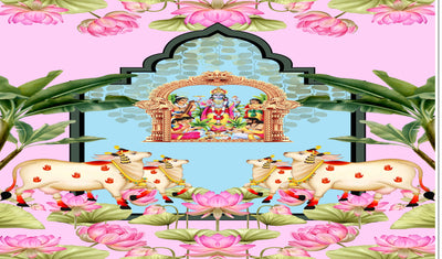 Lord Satyanarayana is a Form of Lord Vishnu Design Backdrop Cloth for Pooja Decoration Traditional/Background Curtain Cloth for Festival