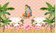 Yashoda Maata with Lord Krishna Design Backdrop Cloth for Pooja Decoration Traditional Background Curtain Cloth for Festival