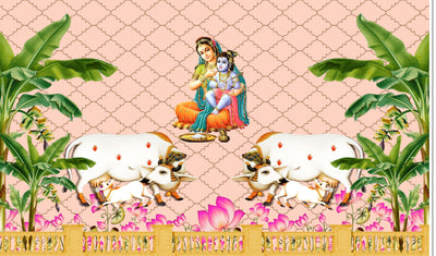 Yashoda Maata with Lord Krishna Design Backdrop Cloth for Pooja Decoration Traditional Background Curtain Cloth for Festival