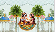 Cute Little Radha Krishna Design for Pooja Decoration Especially Krishna Janmashtami Festival Traditional/Background Curtain Cloth for Festival