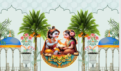 Cute Little Radha Krishna Design for Pooja Decoration Especially Krishna Janmashtami Festival Traditional/Background Curtain Cloth for Festival